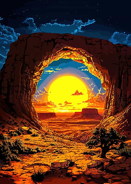 Desert Archway Sunset Landscape Illustration