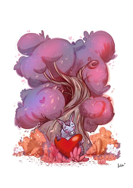 Donkey with Heart Under Pink Tree