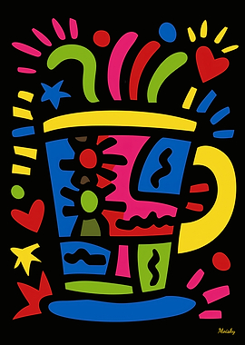 Neon Pop Cup – Colorful Modern Cubist Art