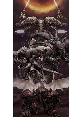 Fantasy Battle Scene with Winged Figures