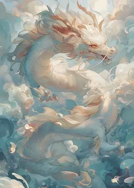 Celestial White Dragon in the Clouds