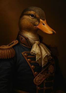 Duck Portrait in Military Uniform