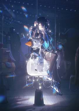 Anime Girl on Carousel Swan