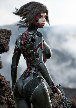 Cyborg Warrior Woman with Gun