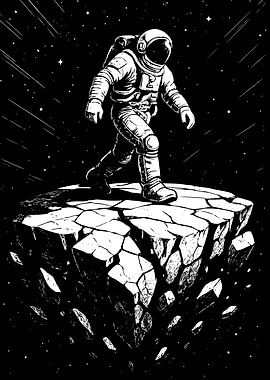 Astronaut on Floating Cube in Space Art