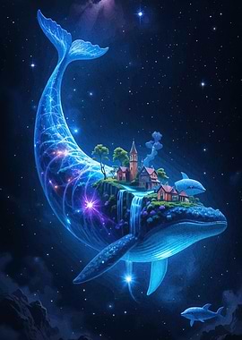 Celestial Whale Island Starry Sky