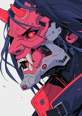 Cyberpunk Oni Mask Illustration