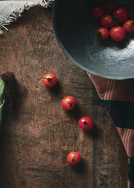 Cherry Tomatoes on Rustic Wooden Surface