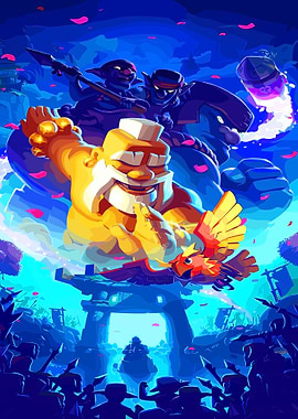 Fantasy Battle Scene with Cartoon Characters