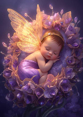 Sleeping Baby Fairy in Floral Nest