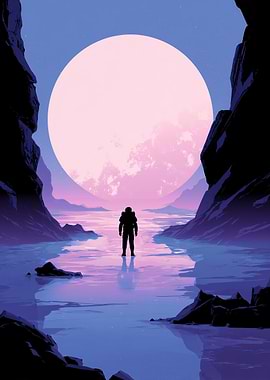 Astronaut on Alien Planet with Moon