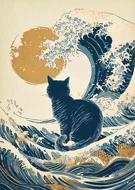 Cat on Wave Art Print