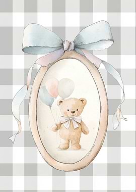 Watercolor Teddy Bear with Balloons Illustration