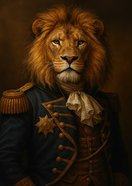 Lion Portrait in Military Uniform