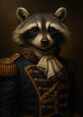 Raccoon in Regal Military Attire Portrait