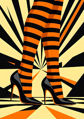 Striped stockings and black high heels
