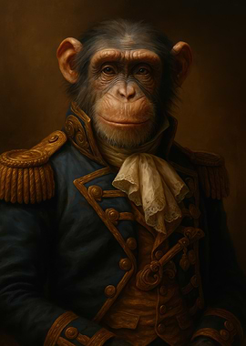 Chimpanzee Portrait in Military Attire