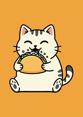 Cartoon Cat Eating Taco Illustration