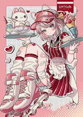 Cat Cafe Waitress on Roller Skates