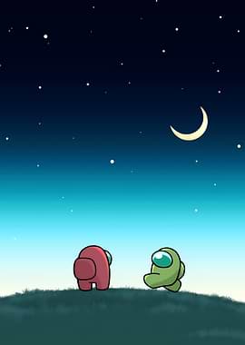 Among Us characters under starry night