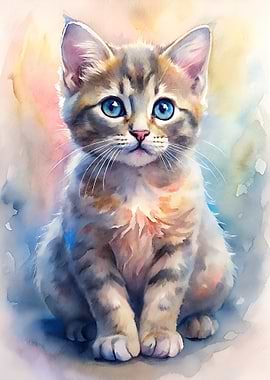 Watercolor Kitten Portrait