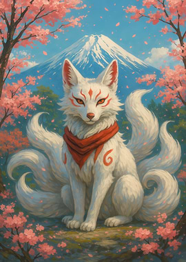 Nine-tailed Fox with Mount Fuji