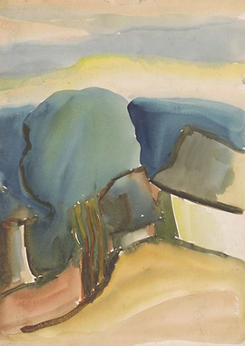 Watercolor Hillside Painting