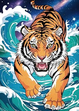 Tiger Waves Starry Sky