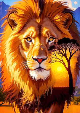 Lion Portrait African Sunset