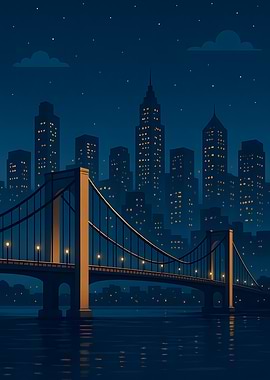 Cityscape at Night with Bridge