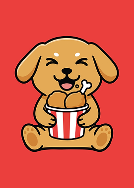 Cartoon Dog with Fried Chicken Bucket