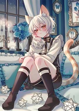 Anime Cat Boy in Blue Room