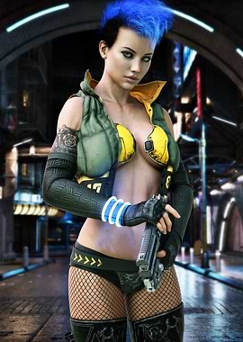 Cyberpunk Woman with Gun