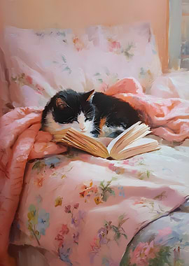 Cat Nap with Book Painting