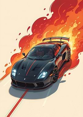 Black Sports Car with Flames
