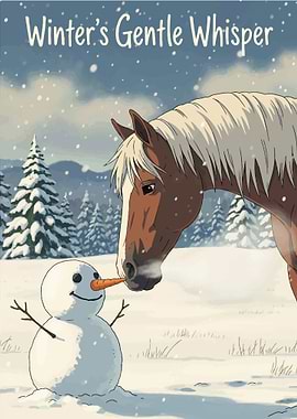 Winter's Gentle Whisper: Horse and Snowman