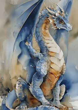 Watercolor Blue Dragon Illustration