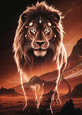 Mystical Lion Orange Landscape