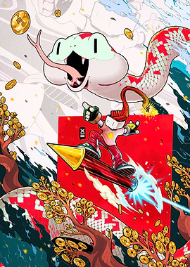 Cartoon Snake and Rocket Rider