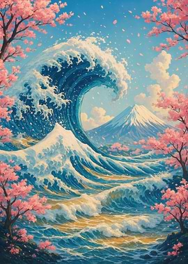 Great Wave with Cherry Blossoms