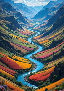 Colorful Valley River Landscape
