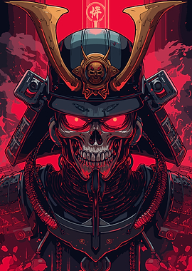 Red Skull Samurai Warrior