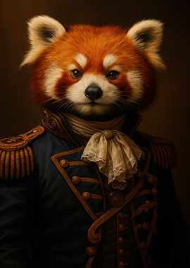 Red Panda in Military Uniform Portrait