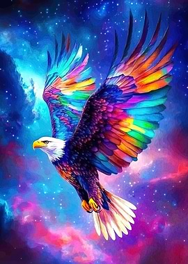 Eagle Soaring Through Cosmic Sky