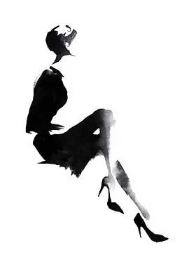 Ink Silhouette of Seated Woman