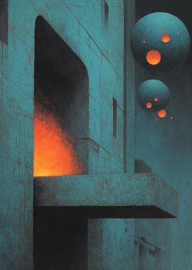 Abstract Architecture with Spheres and Fire