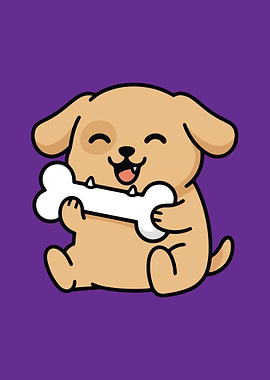 Cute Cartoon Dog with Bone
