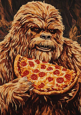 Bigfoot with Pizza Embroidery Art