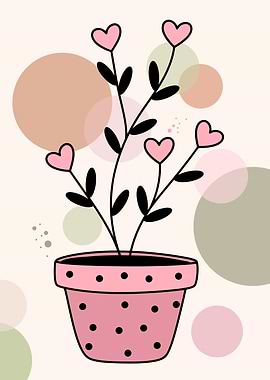 Heart Flower Pot Illustration