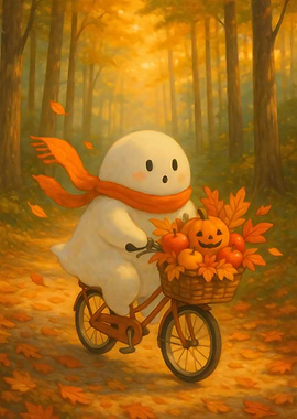 Cute Halloween Ghost in Autumn